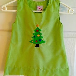 Appliqué Christmas tree dress, 18 month size, new, extra button